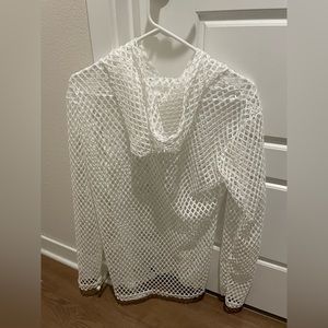 White Mesh Hooded Long Sleeve Top